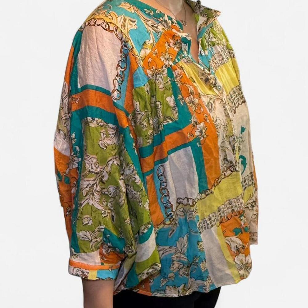 Entro Boho Patchwork Blouse Women Medium Button F… - image 2